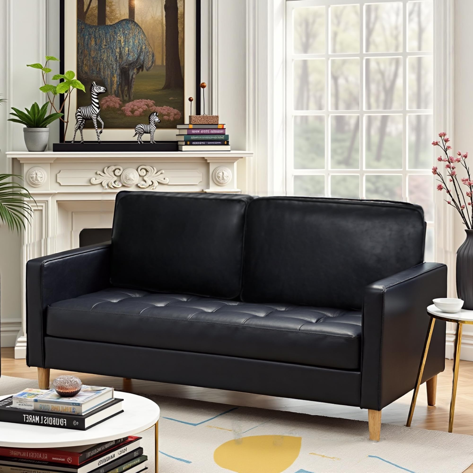 Amazon.com: AILEEKISS 57'' Mid-Century Loveseat Faux Leather Sofa